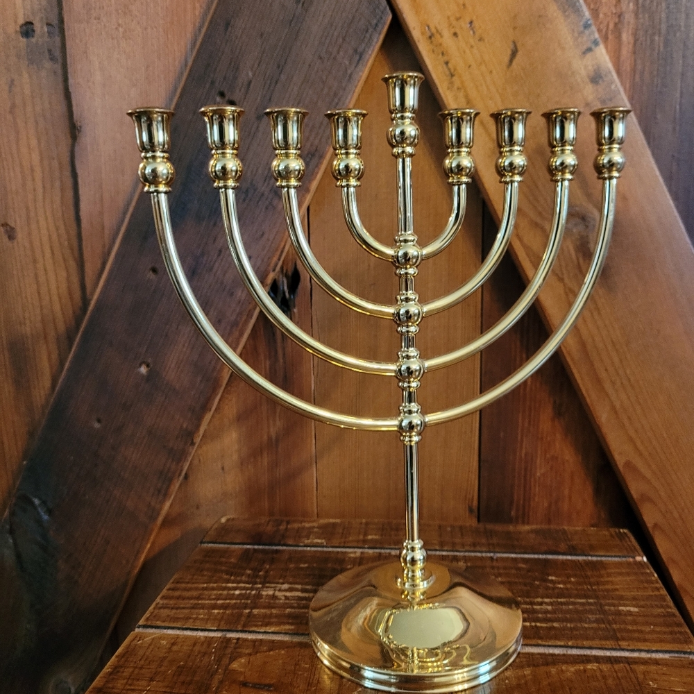 Vintage Brass Hanukkah Menorah with 9 Candleholders 1990s